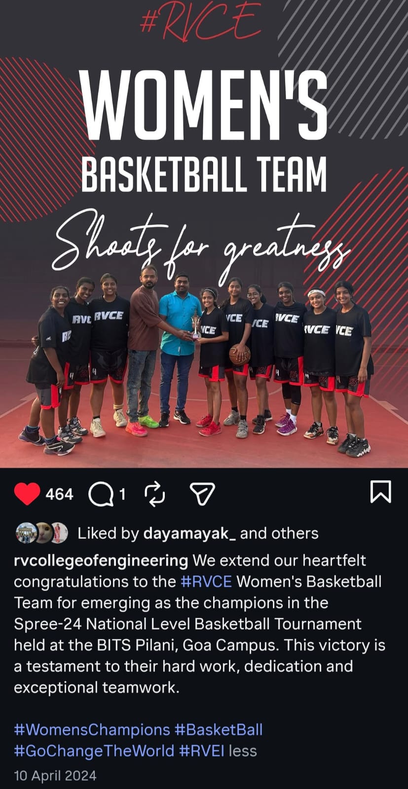 RVCE post celebrating the Spree-24 national championship at BITS Pilani Goa