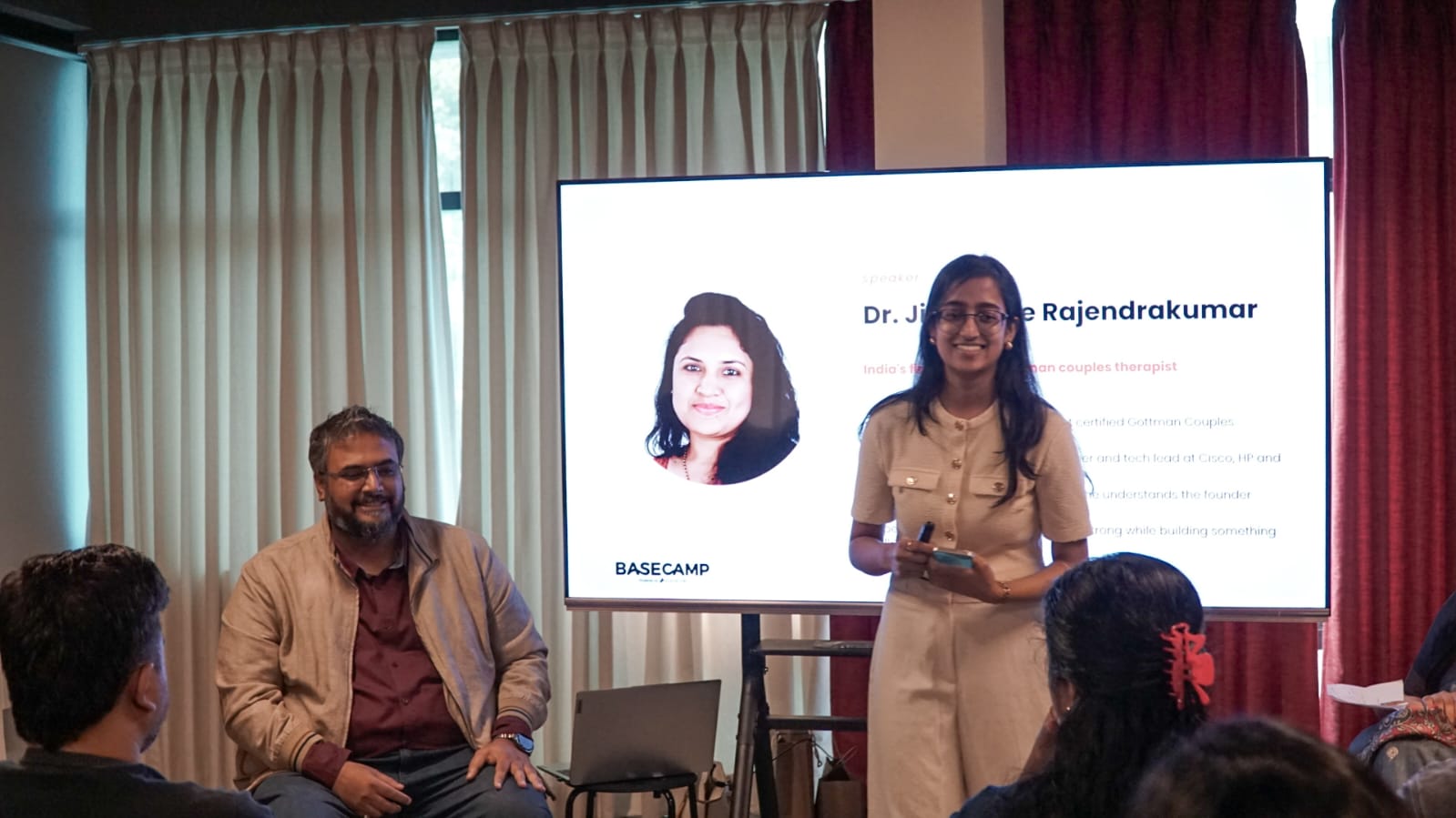 Hrishika Pal hosting the Basecamp conversation for founder-parents